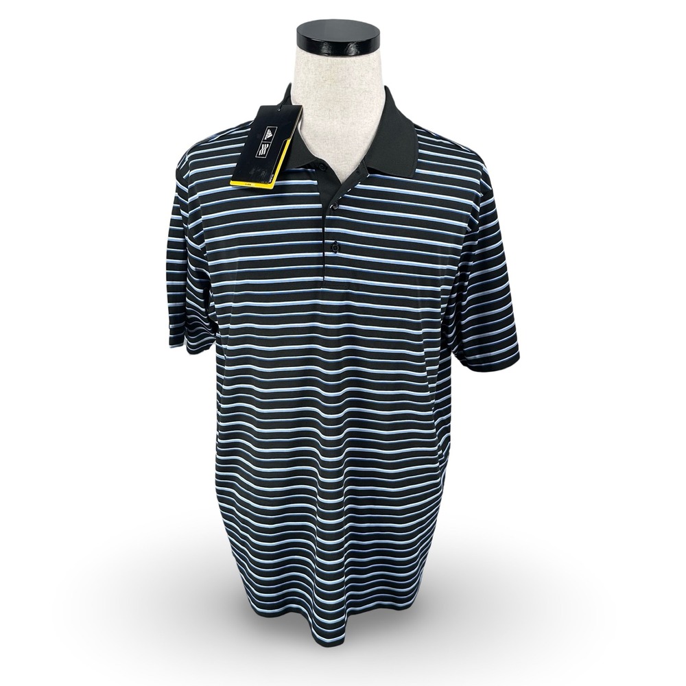 Adidas Golf Polo Mens XL Black Blue Striped Climalite Relaxed Fit P17728 NEW